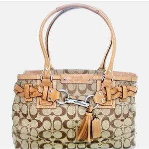 Coach Purse  Hampton Tan Signature Large Carryall Braided Accents